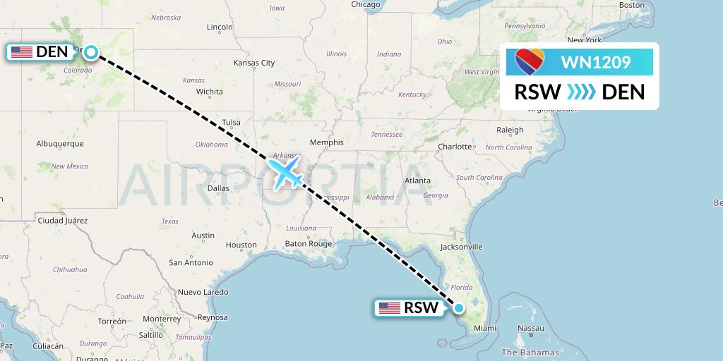 WN1209 Southwest Airlines Flight Map: Fort Myers to Denver