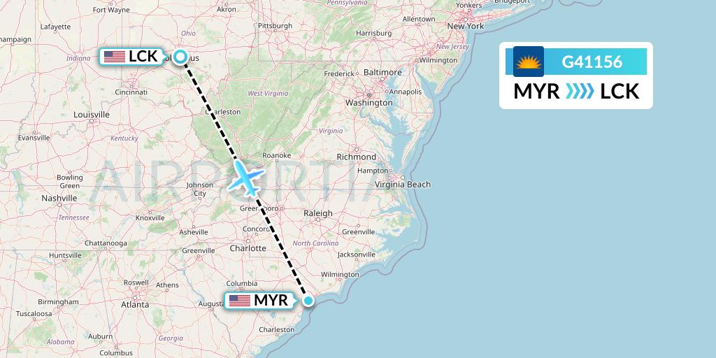 G41156 Allegiant Air Flight Map: Myrtle Beach to Columbus