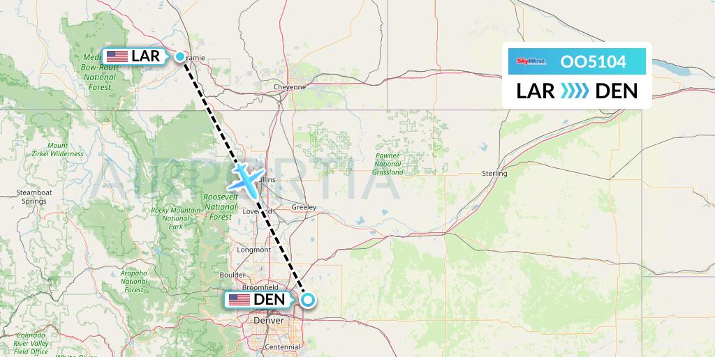 OO5104 SkyWest Airlines Flight Map: Laramie to Denver