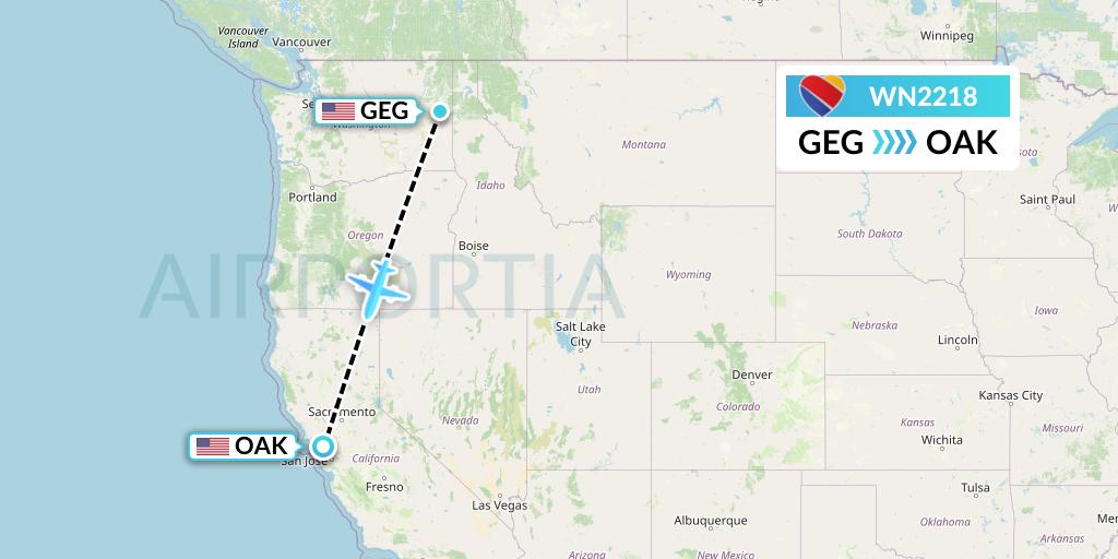 WN2218 Southwest Airlines Flight Map: Spokane to Oakland