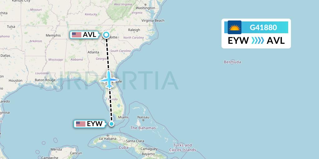 G41880 Allegiant Air Flight Map: Key West to Asheville