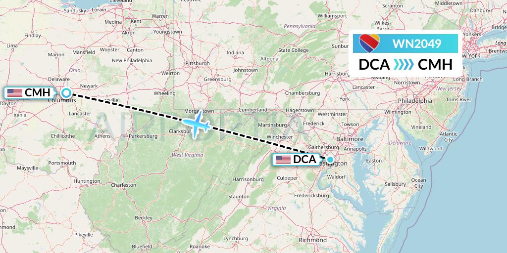 WN2049 Southwest Airlines Flight Map: Washington to Columbus