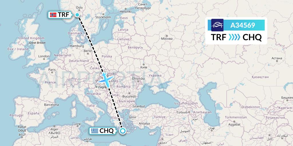 A34569 Aegean Airlines Flight Map: Oslo to Chania