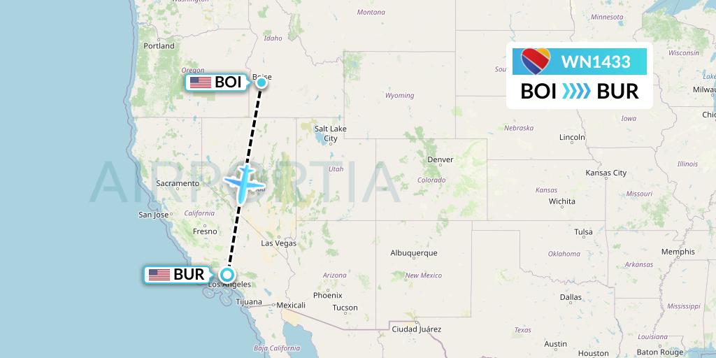WN1433 Southwest Airlines Flight Map: Boise to Burbank