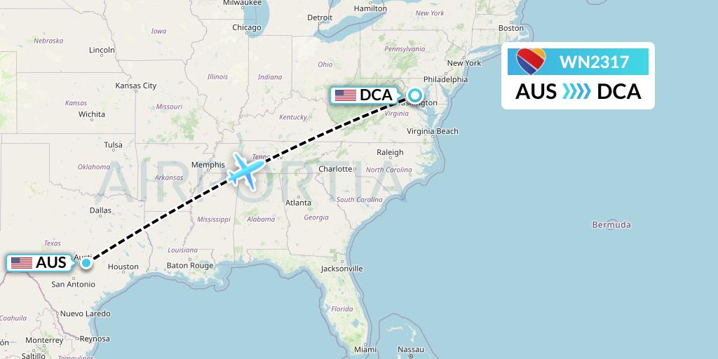 WN2317 Southwest Airlines Flight Map: Austin to Washington