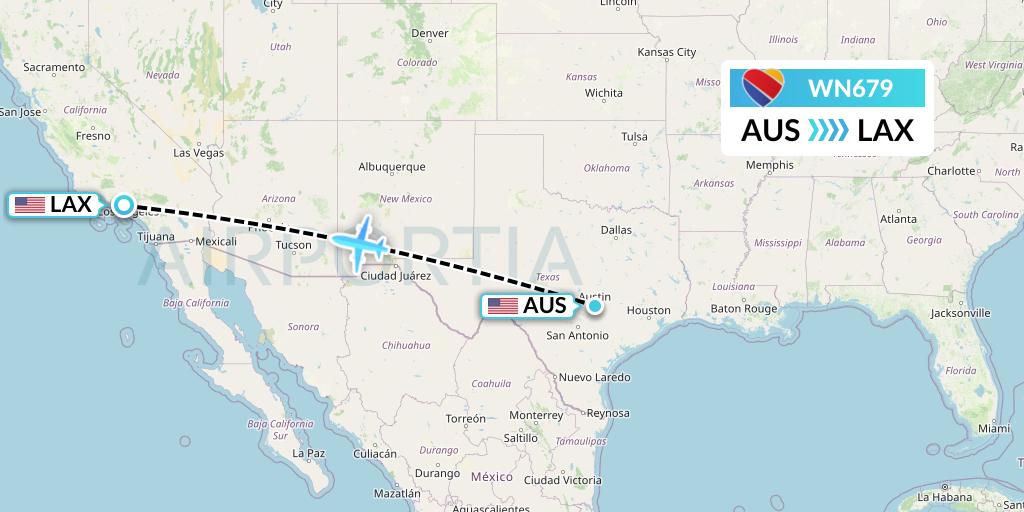 WN679 Southwest Airlines Flight Map: Austin to Los Angeles