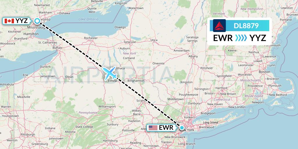DL8879 Delta Air Lines Flight Map: New York to Toronto