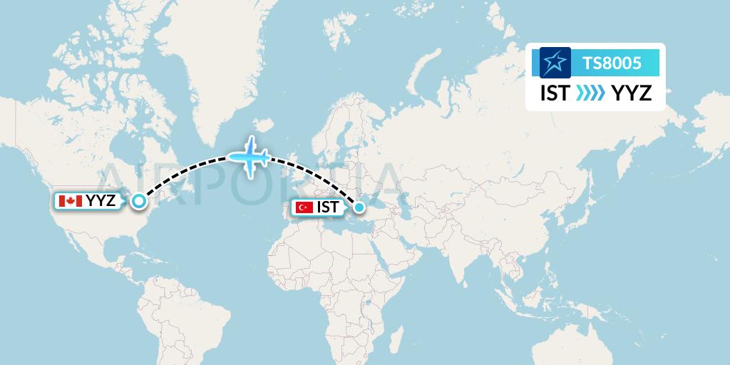 TS8005 Air Transat Flight Map: Istanbul to Toronto