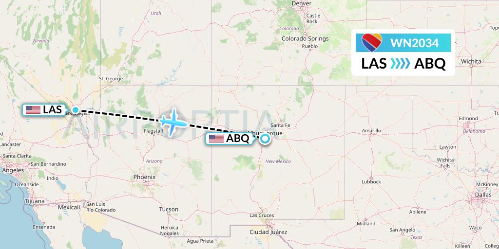 WN2034 Southwest Airlines Flight Map: Las Vegas to Albuquerque