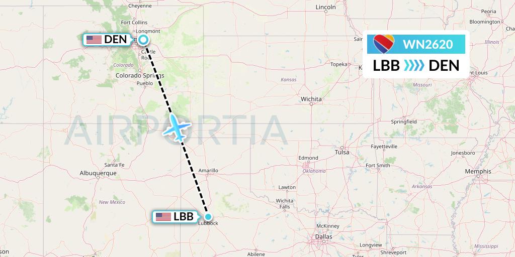 WN2620 Southwest Airlines Flight Map: Lubbock to Denver