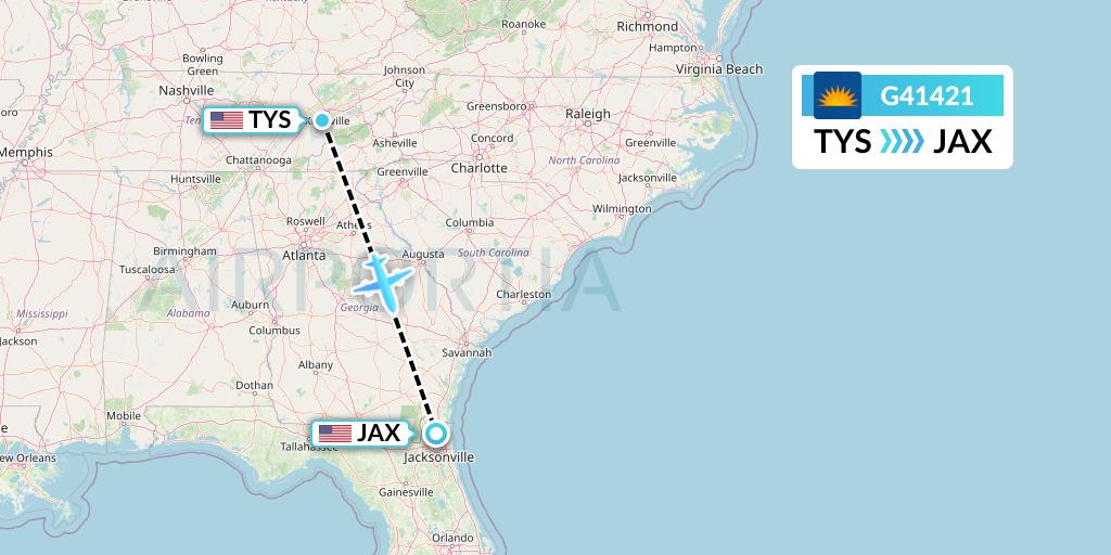 G41421 Allegiant Air Flight Map: Knoxville to Jacksonville