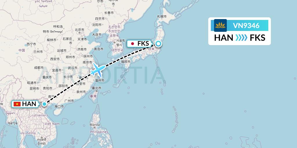 VN9346 Vietnam Airlines Flight Map: Hanoi to Sukagawa