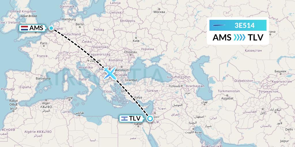 3E514 Air Choice One Flight Map: Amsterdam to Tel Aviv