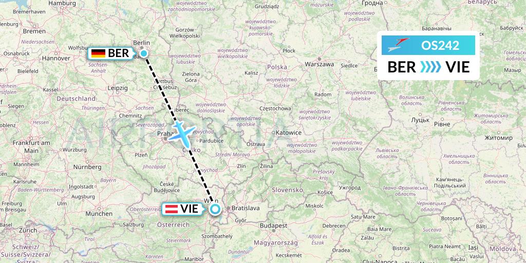 OS242 Austrian Airlines Flight Map: Berlin to Vienna