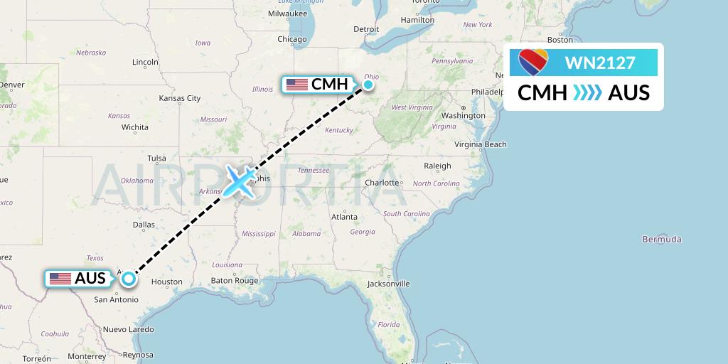 WN2127 Southwest Airlines Flight Map: Columbus to Austin