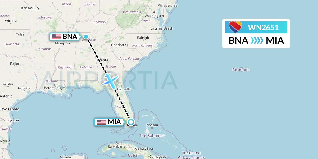WN2651 Southwest Airlines Flight Map: Nashville to Miami