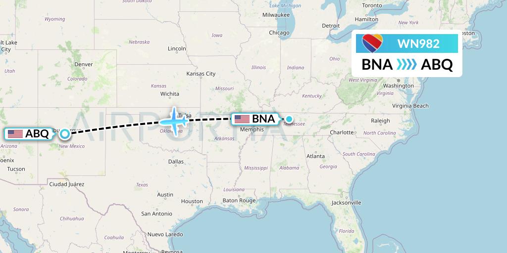 WN982 Southwest Airlines Flight Map: Nashville to Albuquerque