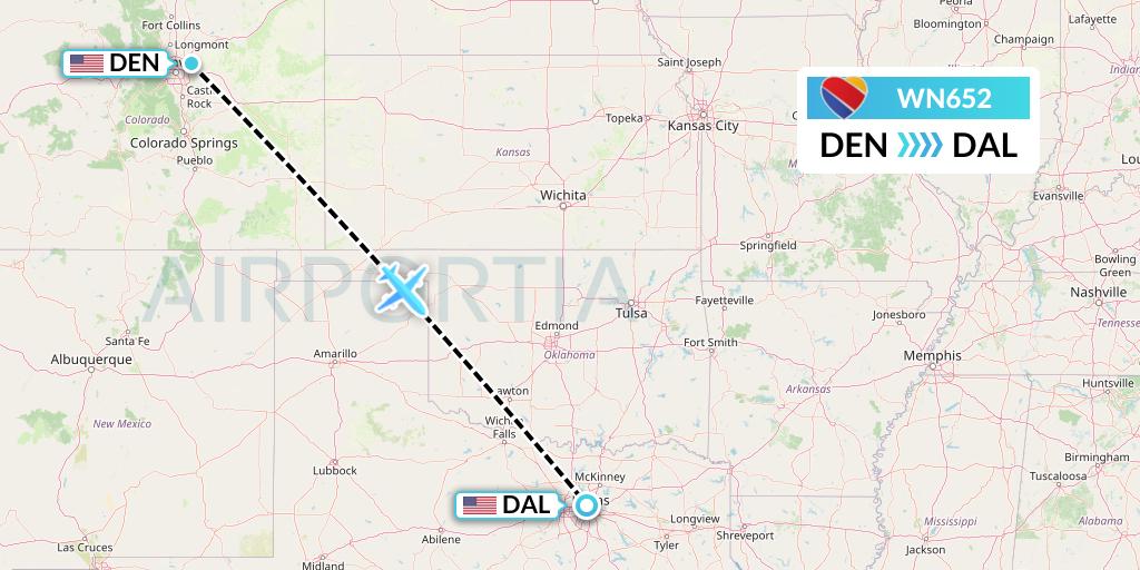 WN652 Southwest Airlines Flight Map: Denver to Dallas