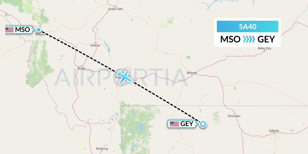 5A40 Alpine Air Express Flight Map: Missoula to Greybull