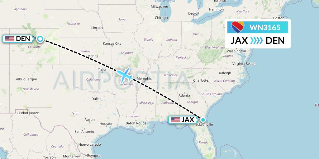 WN3165 Southwest Airlines Flight Map: Jacksonville to Denver