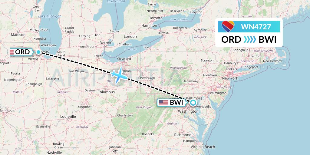 WN4727 Southwest Airlines Flight Map: Chicago to Baltimore