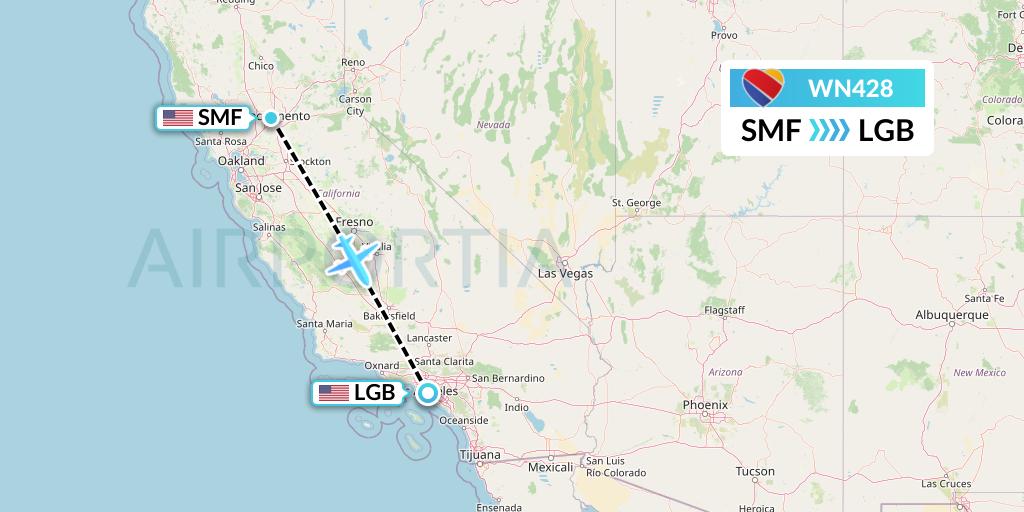 WN428 Southwest Airlines Flight Map: Sacramento to Long Beach