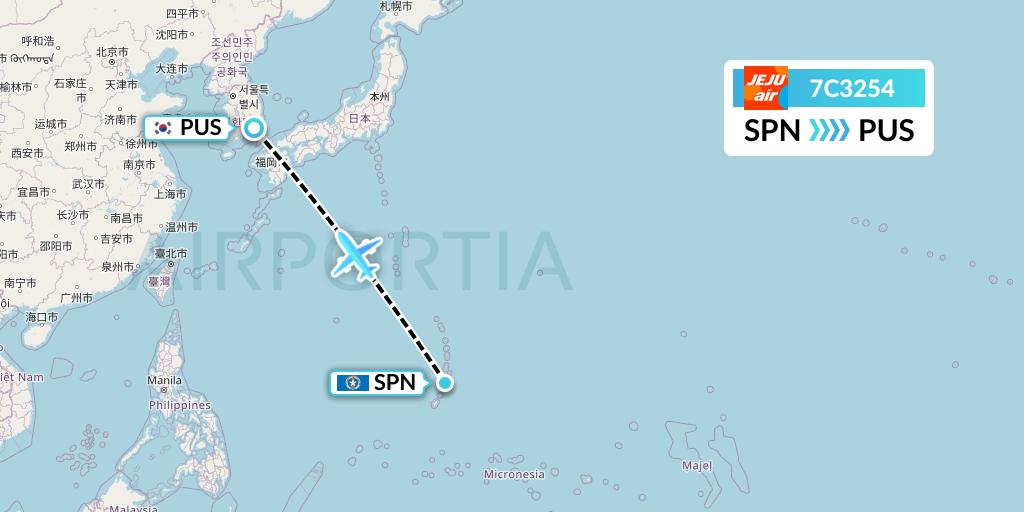 7C3254 Jeju Air Flight Map: Saipan to Busan