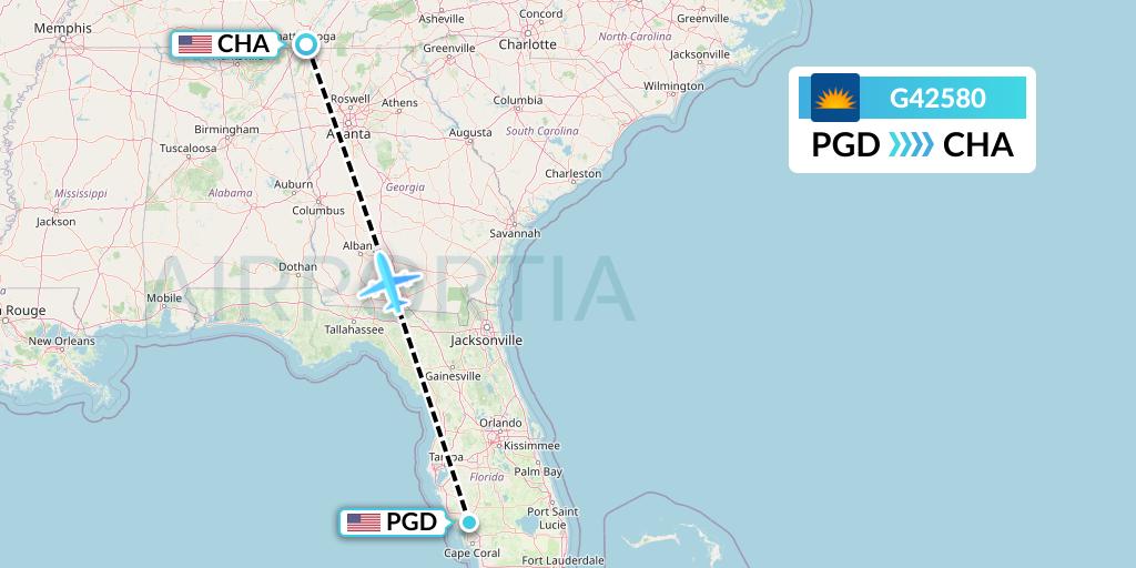 G42580 Allegiant Air Flight Map: Punta Gorda to Chattanooga
