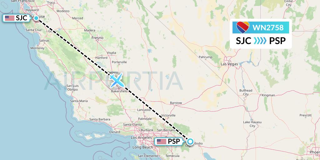 WN2758 Southwest Airlines Flight Map: San Jose to Palm Springs