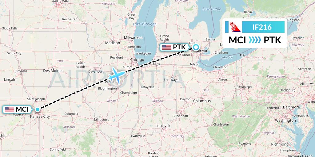 IF216 Fly Baghdad Flight Map: Kansas City to Oakland County