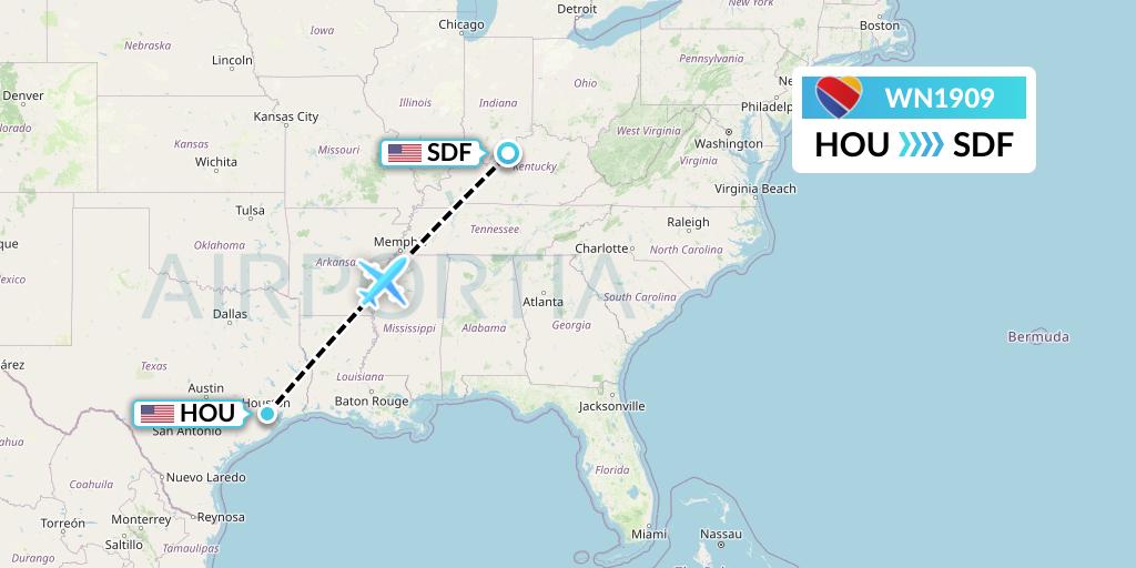 WN1909 Southwest Airlines Flight Map: Houston to Louisville