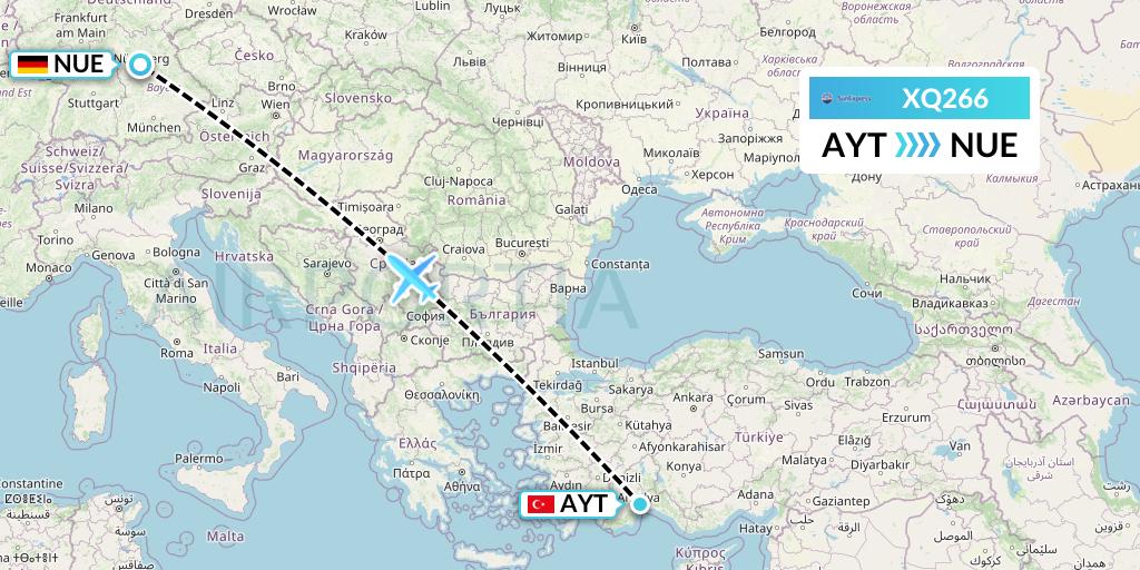 XQ266 SunExpress Flight Map: Antalya to Nurnberg