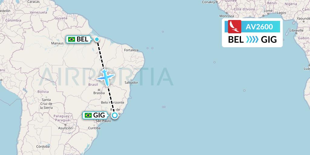 AV2600 Avianca Flight Map: Belem to Rio de Janeiro