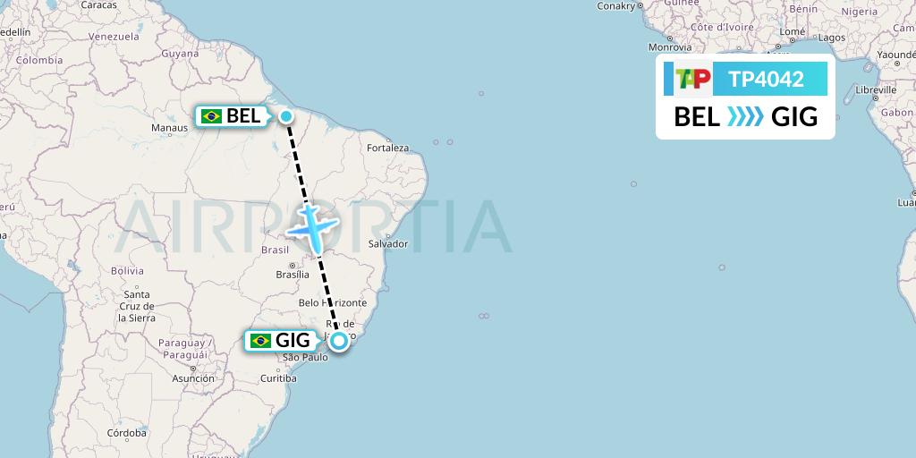 TP4042 TAP Portugal Flight Map: Belem to Rio de Janeiro