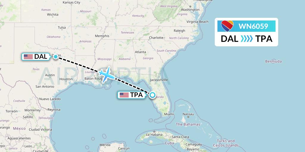 WN6059 Southwest Airlines Flight Map: Dallas to Tampa