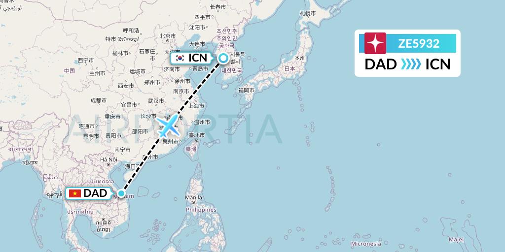 ZE5932 Eastar Jet Flight Map: Da Nang to Seoul