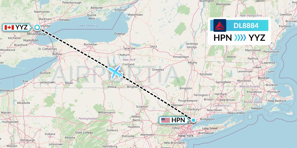 DL8884 Delta Air Lines Flight Map: White Plains to Toronto
