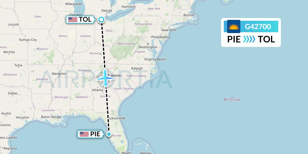 G42700 Allegiant Air Flight Map: St. Petersburg to Toledo