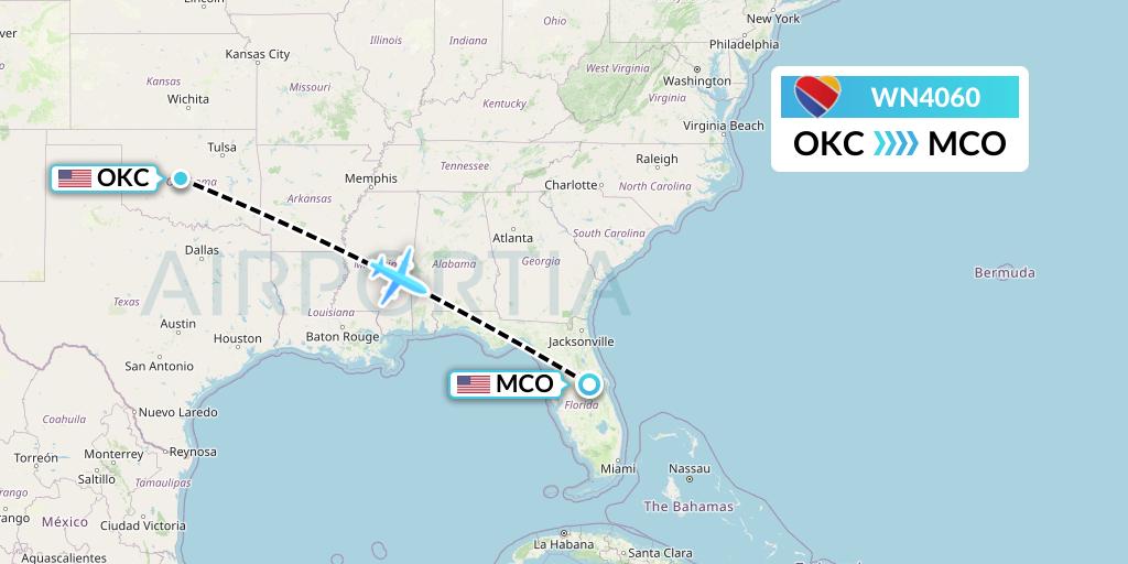 WN4060 Southwest Airlines Flight Map: Oklahoma City to Orlando