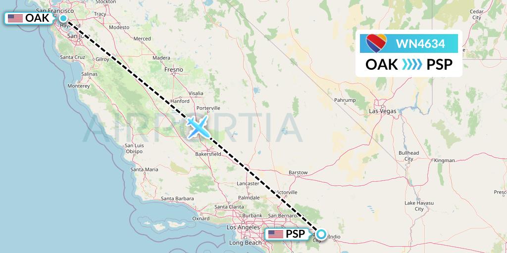 WN4634 Southwest Airlines Flight Map: Oakland to Palm Springs