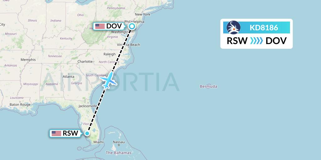 KD8186 KalStar Aviation Flight Map: Fort Myers to Dover-Cheswold
