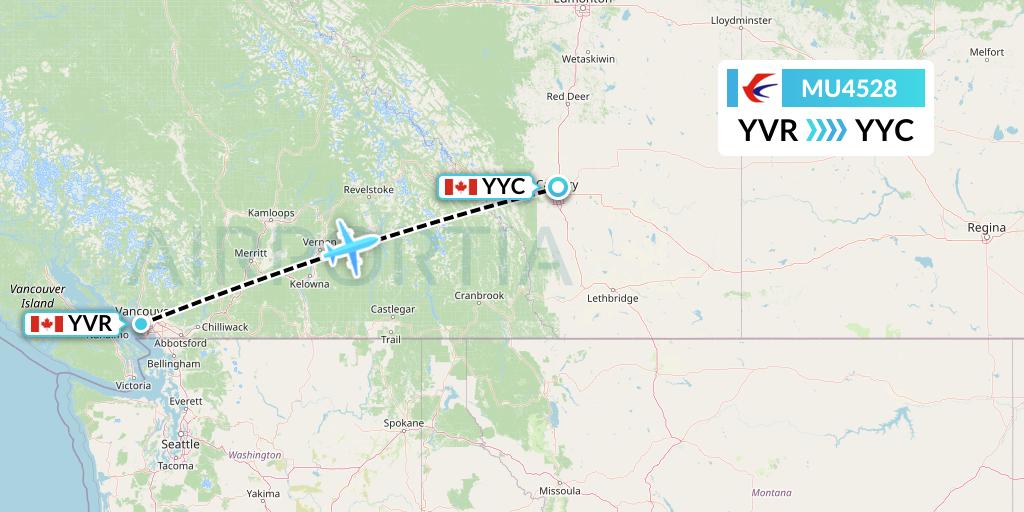MU4528 China Eastern Airlines Flight Map: Vancouver to Calgary