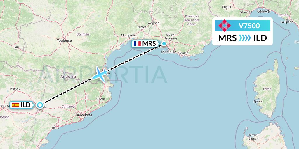 V7500 Volotea Flight Map: Marseille to Lleida