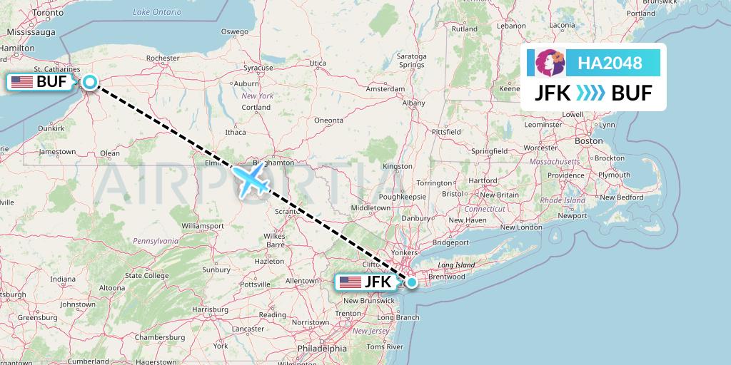 HA2048 Hawaiian Airlines Flight Map: New York to Buffalo
