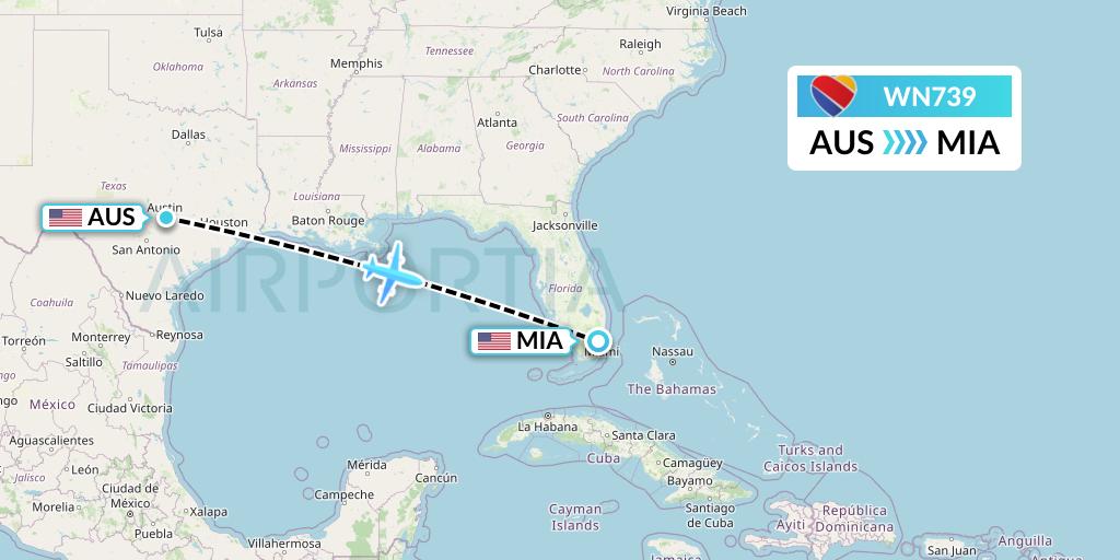 WN739 Southwest Airlines Flight Map: Austin to Miami