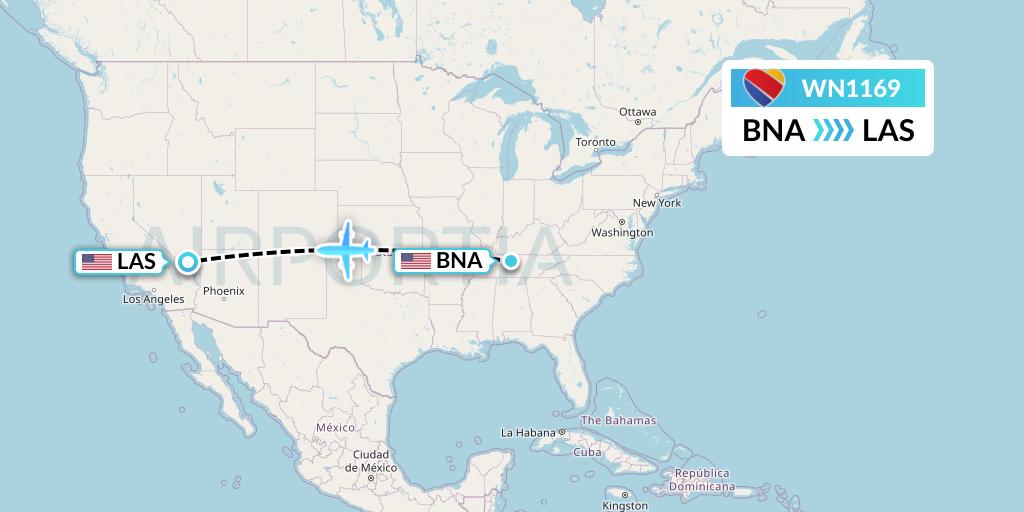 WN1169 Southwest Airlines Flight Map: Nashville to Las Vegas