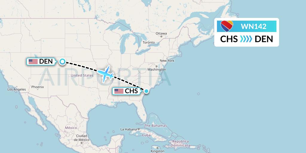 WN142 Southwest Airlines Flight Map: Charleston to Denver