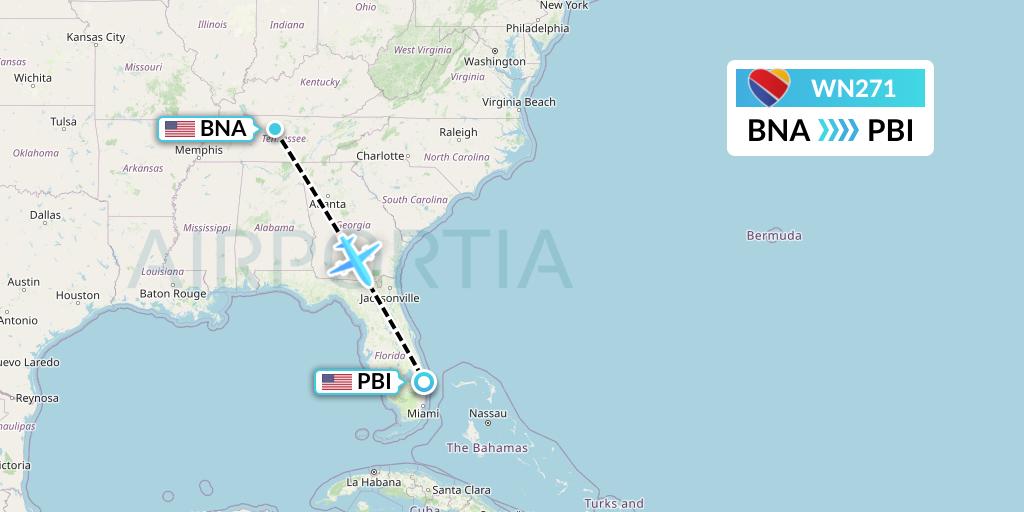 WN271 Southwest Airlines Flight Map: Nashville to West Palm Beach