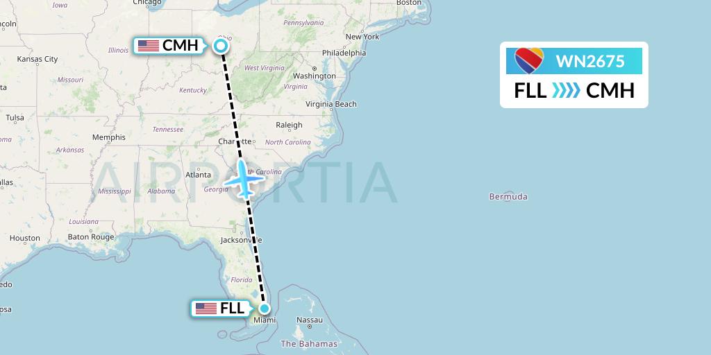 WN2675 Southwest Airlines Flight Map: Fort Lauderdale to Columbus