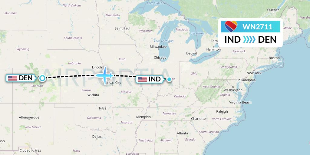WN2711 Southwest Airlines Flight Map: Indianapolis to Denver